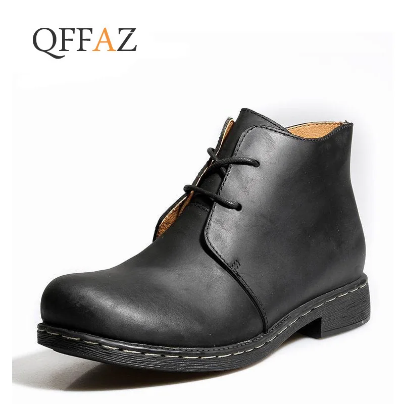 

QFFAZ Men Genuine Leather Boots High Quality Ankle Boots Spring Autumn And Winter Man Shoes Ankle Boot Men's Snow Shoe Work