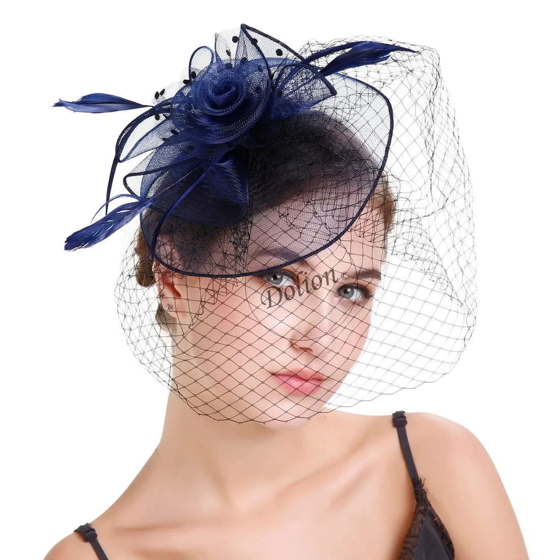 

Lady New Fedoras Hat Female British Style Party Hat Girls Wedding Hearwear Bridal Party Veil Hat Fashion Feather Hat B-8293