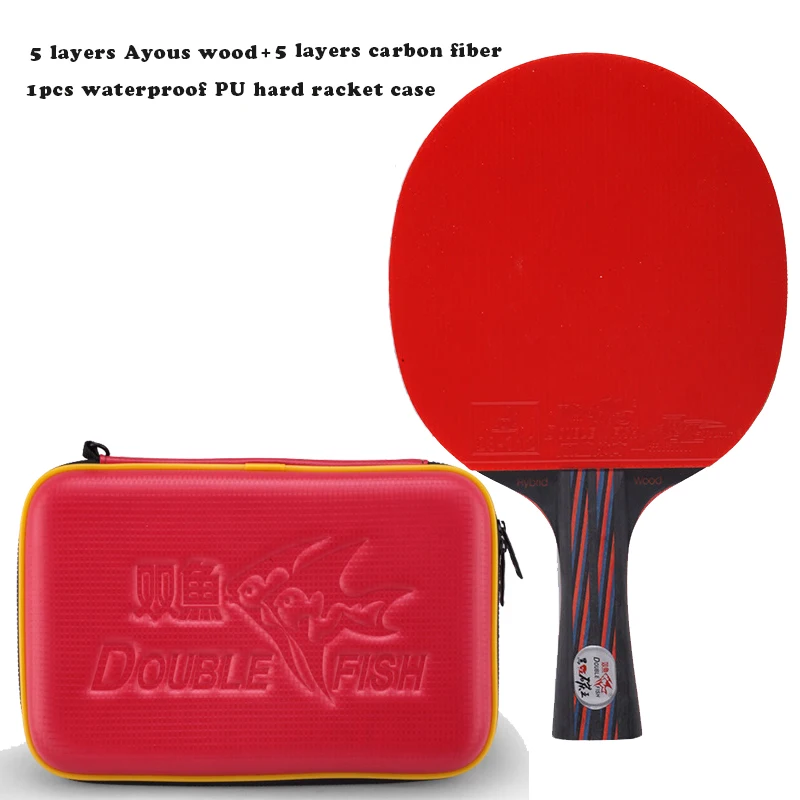 Double Fish Ping Pong Paddle table tennis racket hard case bag pouch cover +bat 