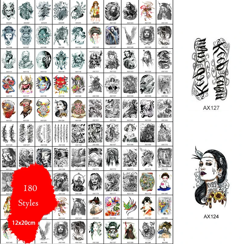 Hot Wholesale 10pcs Waterproof Temporary Tattoos 180 Designs Transfer