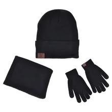 3 шт./компл. зимние теплые, Вязаные Шапка воротник шарф Сенсорный экран перчатки набор