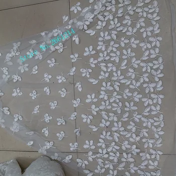 

New good quality embroidered tulle lace fabric in white color with beads african lace fabric BZL-62811 for wedding dress