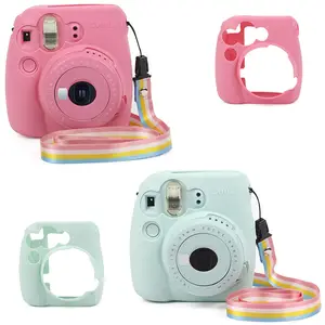 Image 5 - ل Fujifilm Instax Mini 8 Mini 9 كاميرا بولي Color حقيبة جلدية اللون Instax حافظة صغيرة مع حزام الكتف غطاء كريستال شفاف