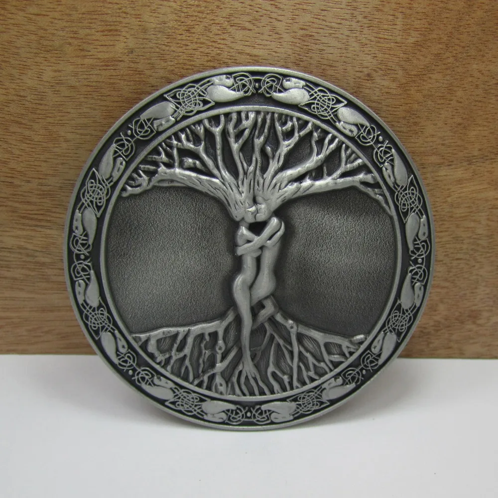 

BuckleClub wholesale retro tree of life jeans gift belt buckle FP-02100-2 pewter finish for men 4cm width loop