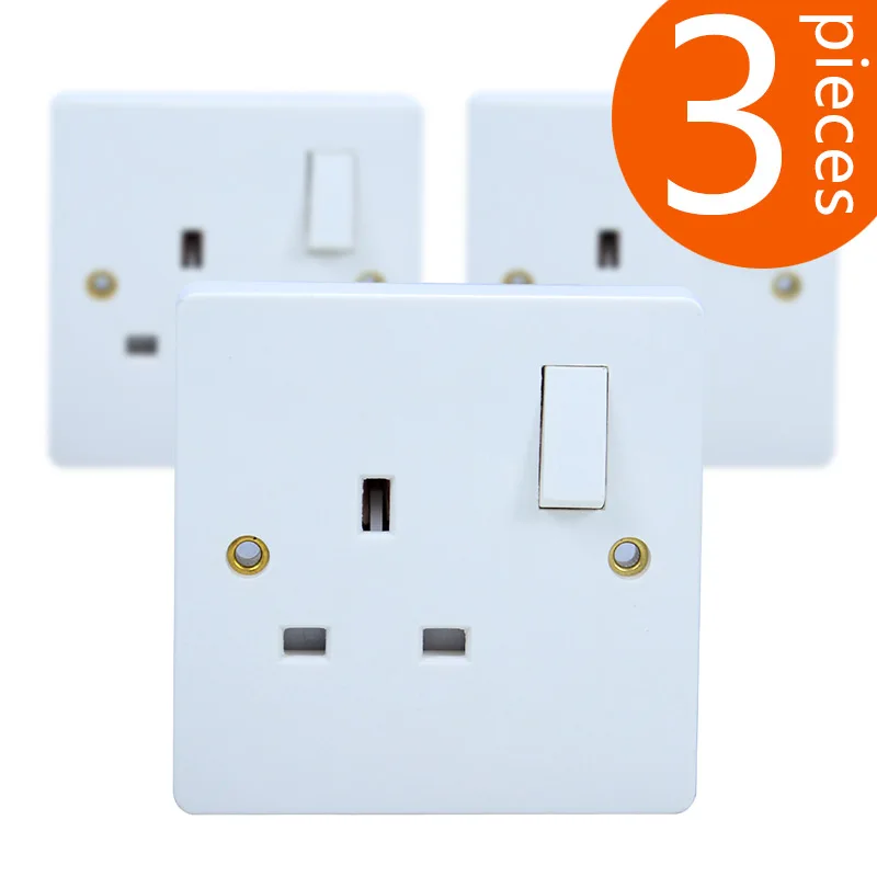 3 Pieces British Standard Wall Socket Switch Power Socket White Bronze