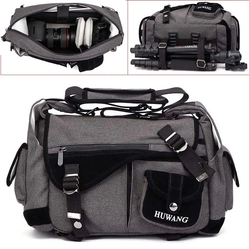 Photo Camera DSLR Video Grey Canvas Shoulder Waterproof Bag Travel