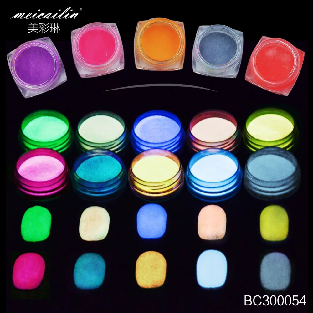 12 Color/set Nail Glitter Powder Glow in the Dark Acrylic Powder Bright Luminous Powder Pigment