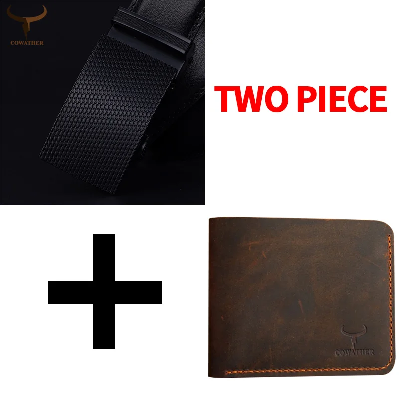 

COWATHER automatic buckle men wallet and cow genuine leather wallet set top quality cowhide belts and wallets suit free shipping