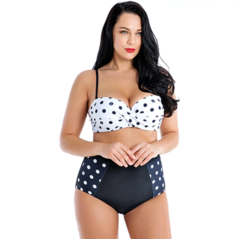 

6XL Plus Size Swimsuit High Waist Bikini Set Large Size Female Swimwear Patchwork Dot Bathing Suit Women Sexy Bikini Women 2019