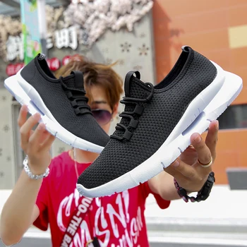 

Hot Sale Running Shoes Man Mesh Spring Autumn Summer White Black Sneakers Breathable Jogging Sneakers Lace Up Men Sports Shoes