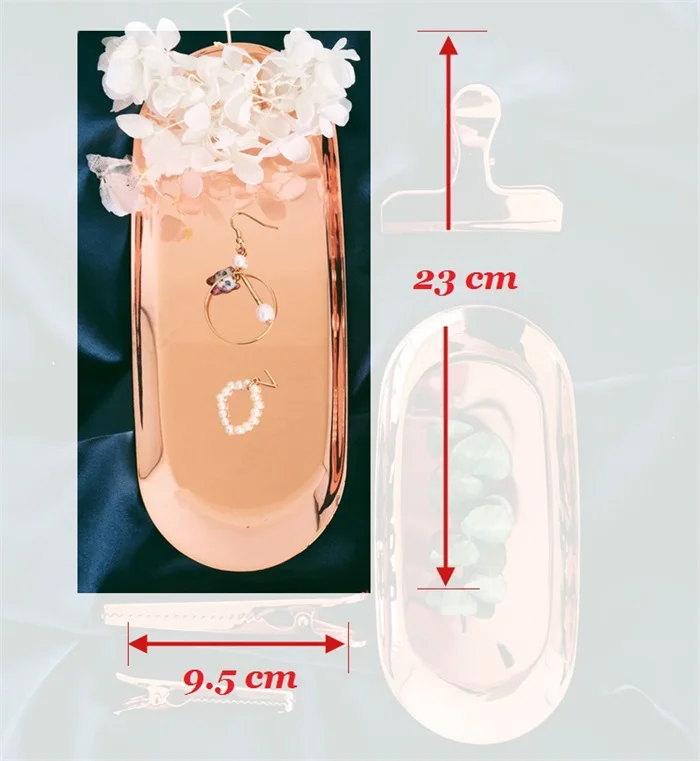 Скандинавский шик стиль Металл Нержавеющая сталь, латунь Овальный хранения/чай лоток розовое золото, клипс Ins популярный продукт украшения - Цвет: large storage tray