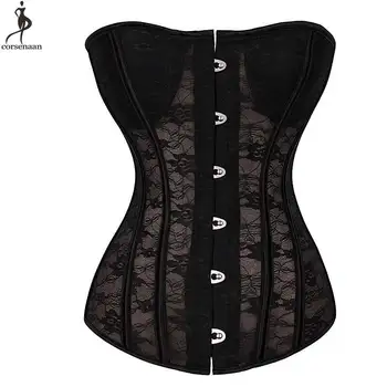 

Wholesale Cheap Price Corset Lace Corsets Solid Black White Korset Overbust Bustier Padded Bra Front Busk Waist Slimming Gorset