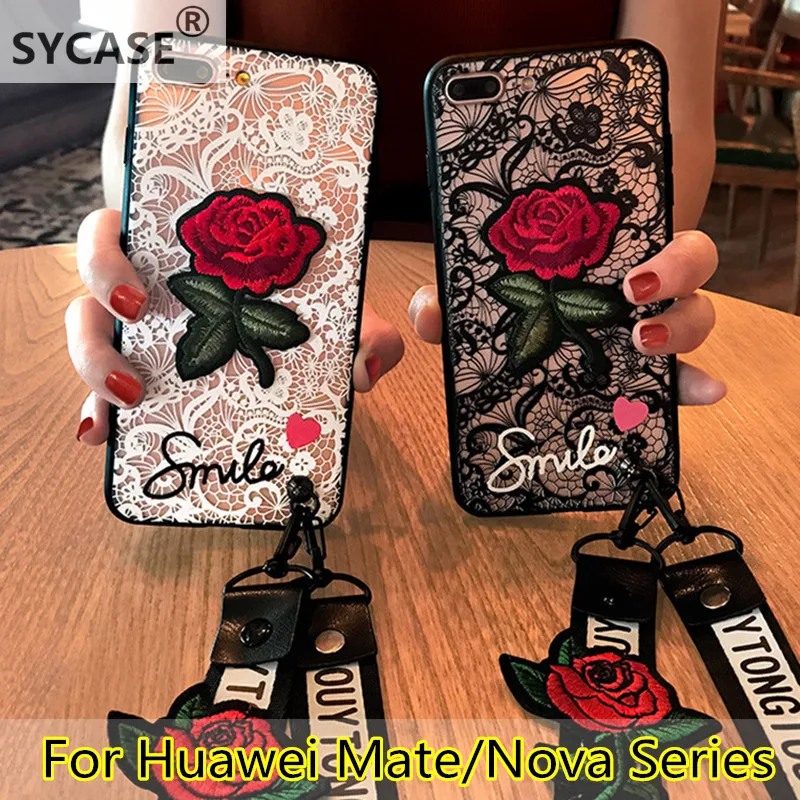 SYCASE Fashion long strap Lace Embroidery rose stickers cover for Huawei Mate8 9 9Pro 10 10Pro Nova2 2Plus Romatic |
