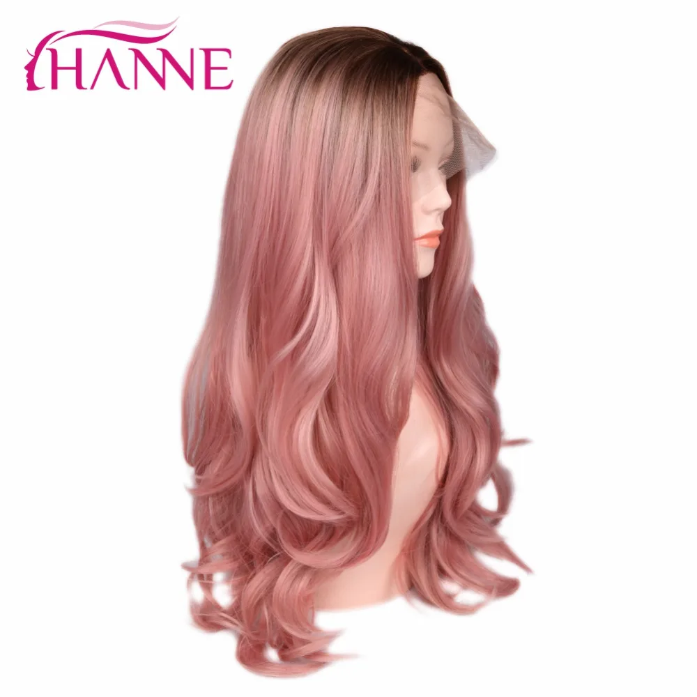 Baratos HANNE rubia rosa Rubio Ombre peluca larga ondulado fibra resistente al calor Peluca de cabello sintético pelucas delanteras de encaje negro blanco Mujer