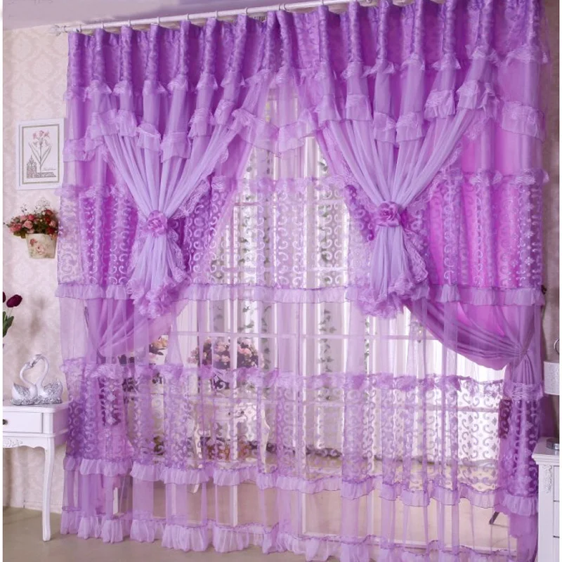 Helen Curtain Hot ! 3 Lays Lace Luxury Curtains For Living Room Girls