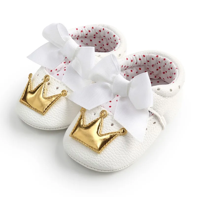 Spring Autumn PU Cute Butterfly Crown Anti-slip Toddler Shoes Princess Baby Soft Soled Shoes Indoor Crib Shoes New