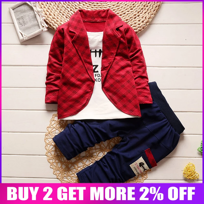 

BibiCola Baby Boy Clothes Newborn Clothing Set Chikdren Gentleman Fashion Plaid T-shirt + Pants Tracksuit Set Kids Clothes Suit