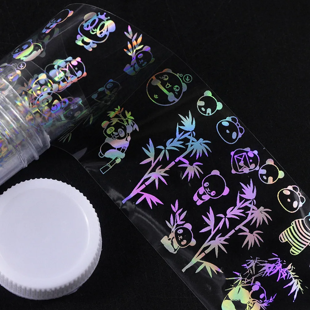 4*100 см/рулон Голографическая фольга для ногтей пламя Одуванчик панда бамбук бабочка цветок переводные наклейки для дизайна ногтей