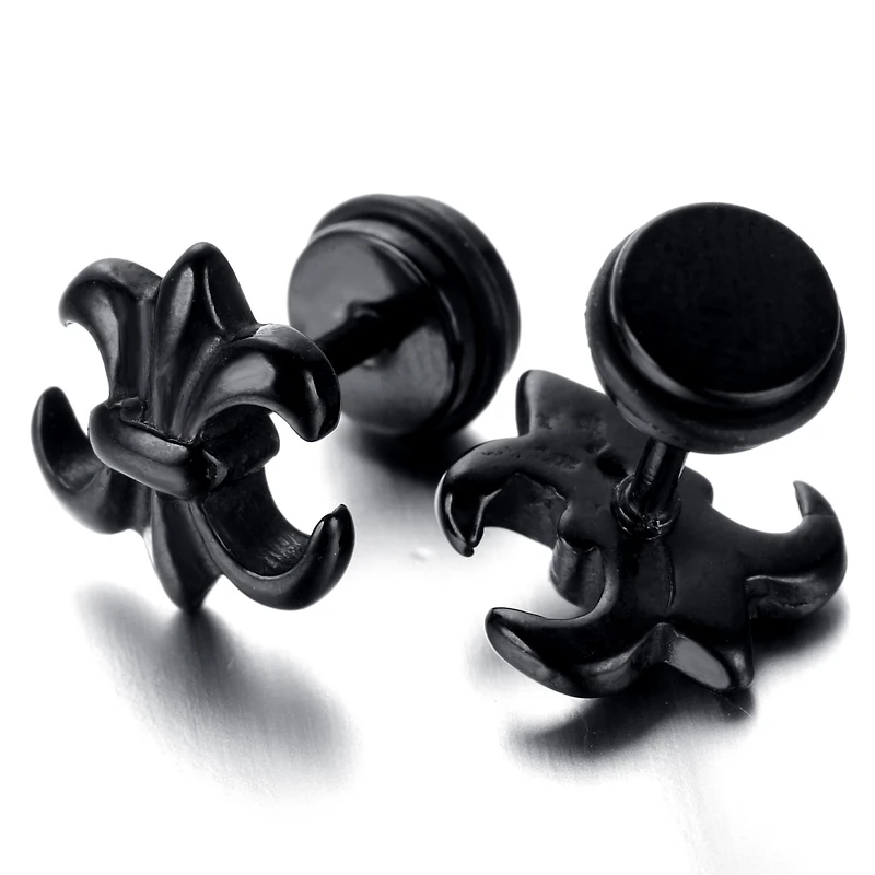 Mens Stainless Steel Gothic Stud Earrings, Black KE876in Stud Earrings