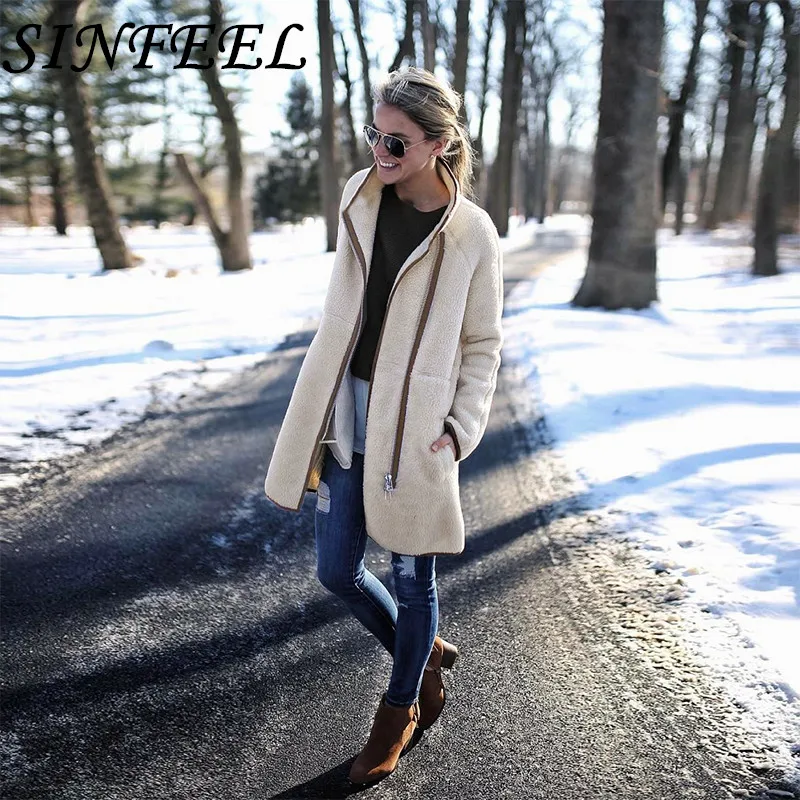 

SINFEEL New Fashion Thick Wool Blend Coat Women Long Sleeve Turtle Neck Outwear Jacket Casual Autumn Winter Elegant Overcoat