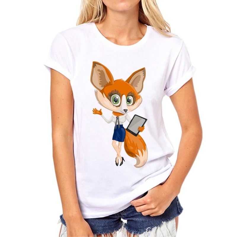 

2018 Latest Fashion Women Cartoon Animals Fox Printed T shirt Charming Fox teacher Novelty Lady Casual Short Sleeve Tees N8-3#