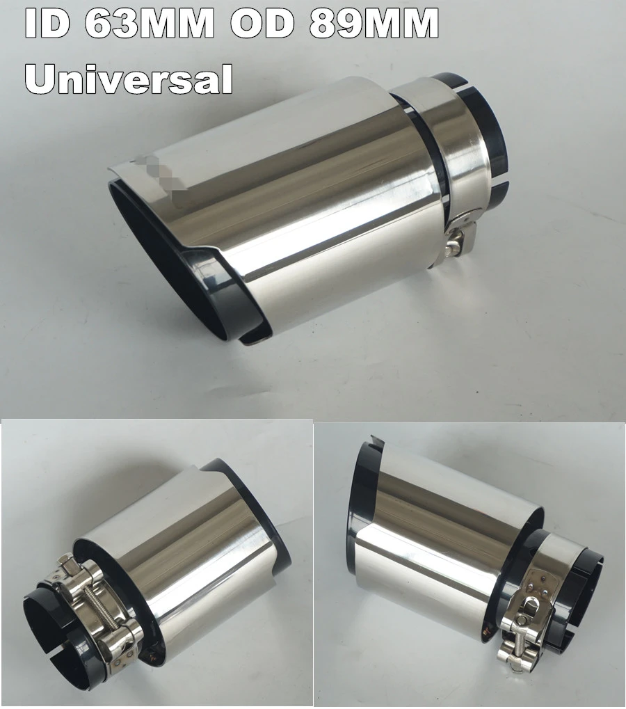 New Chrome Exhaust Tail Pipe Muffler Tip Stainless Steel 63mm Inlet 89mm Outlet