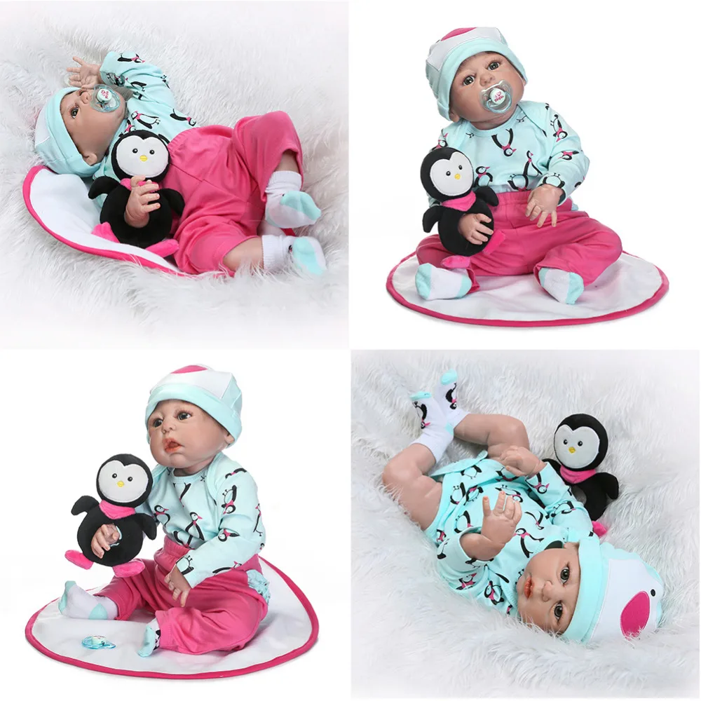 

New 1pc 22" Simulated Reborn Baby Doll Soft Silicone Baby Cloth Body Doll House Playing Toy Girls' Gift Toys Wholesale
