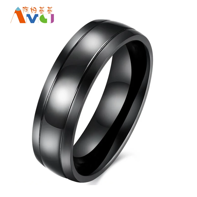 Mystery Black Ring Double Groove Men's Wedding Ring Stainless Steel Knuckles Jewelry Rock Rings