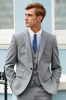 

3 Pieces Grey Navy Mens Suits Wedding Suits for Men Groom Tuxedos Business Formal Suit (Jacket+Pants+vest+tie)