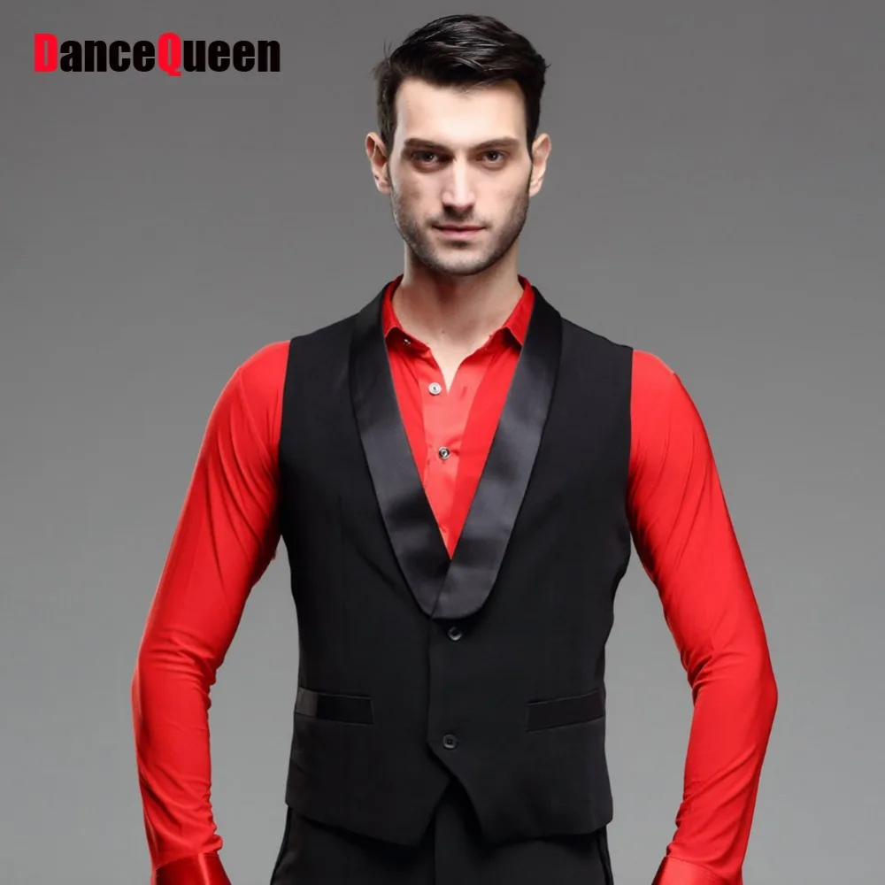 

2018 New Men Ballroom Dance Tops Sleeveless Suit Vest Waistcoats Black Dance Top DQ7006