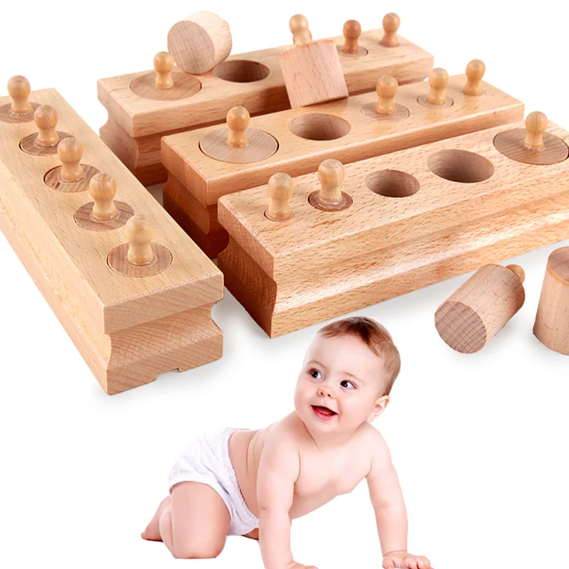 Деревянные игрушки montessori образовательных цилиндра разъем Конструкторы развития Детские практика и чувства