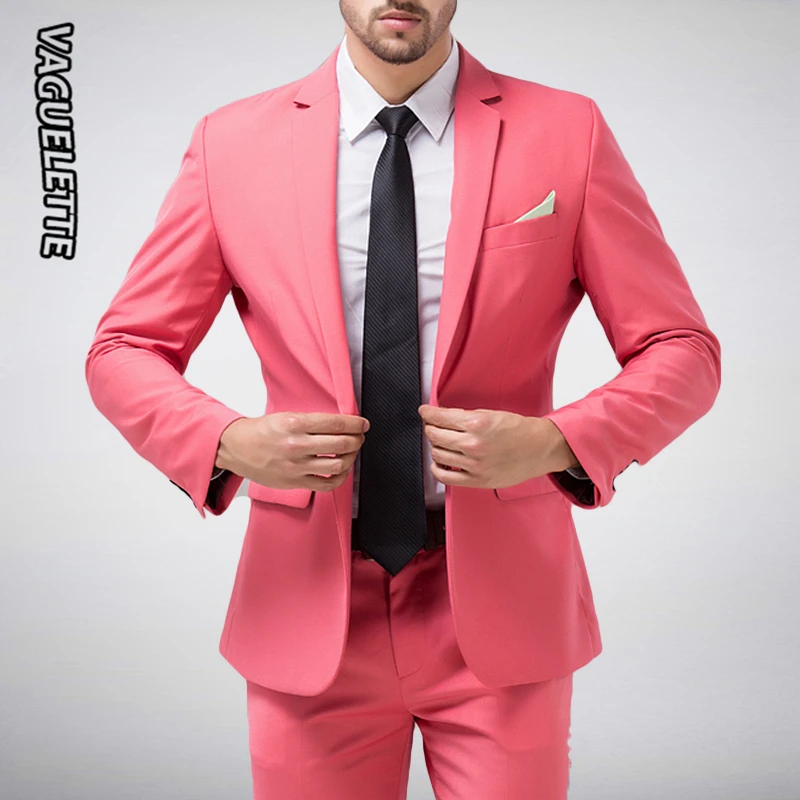 (Blazer+Pants) Causal&Business Suit Men Royal Blue/Pink/Black Elegant Wedding Suit For Men Slim Fit Formal Groom Suit 2019 M-4XL