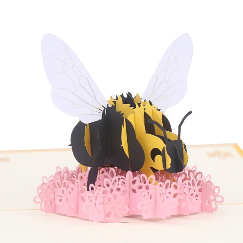  Creative Design Bee Flower Greeting Cards Handmade Birthday Wedding Invitation 3D Pop Up Card - 32903384972