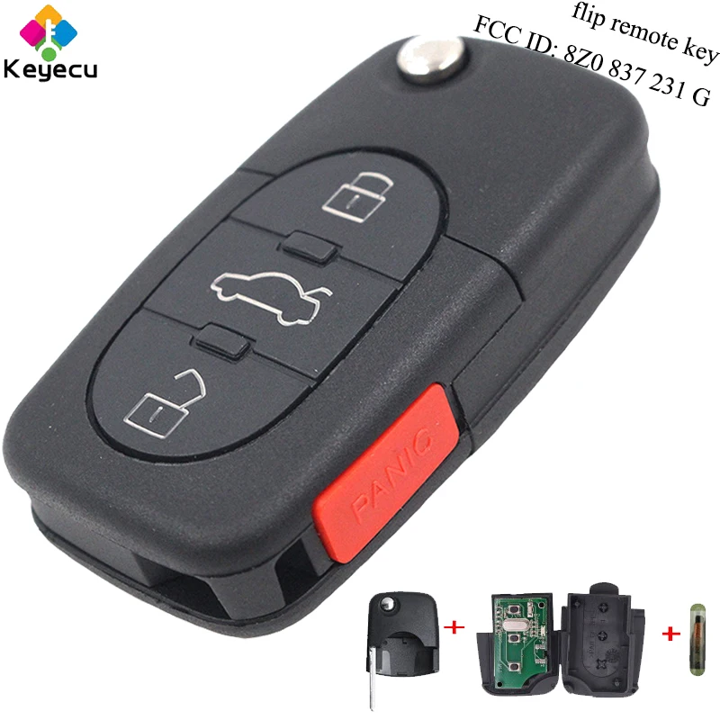 

KEYECU Replacement Folding Remote Key- 3+1 Buttons & 315MHz & ID48 Chip & Uncut Blade - FOB for Audi A2 A4 FCC ID: 8Z0 837 231 G
