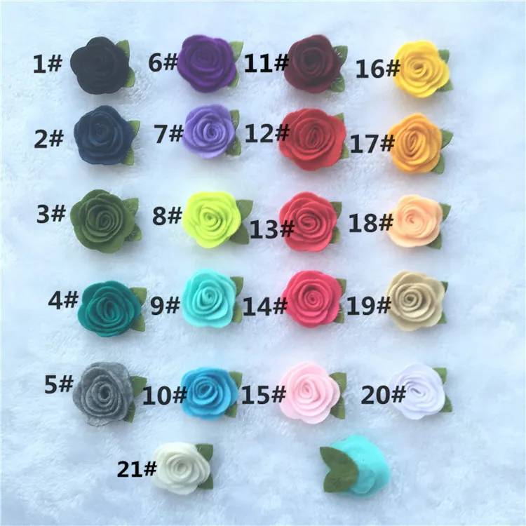 

1.8inch Fashion non-woven fabrics felt rose flower with leaf Diy for hair accessories headband ornaments 10pcs
