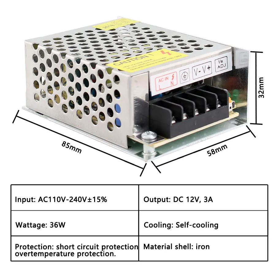 Импульсивный источник питания AC-DC Fonte 12В импульсный источник Питание 12V 1A 2A 3A 5A 6A 8A 10A 12A 15A 20A 30A 33A 40A 50A AC DC Питание импульсивный источник питания Fonte - Цвет: 12V 3A 36W