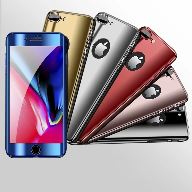 

360 Degree Full Protection Hard Case For iphone 8 Plus 8+ Back Cover Mirror Electroplated shockproof case For iphone 7 Plus case
