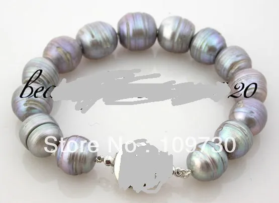 

00632 Real 8" 13mm rice baroque gray freshwater pearl bracelet bangle (A0502)