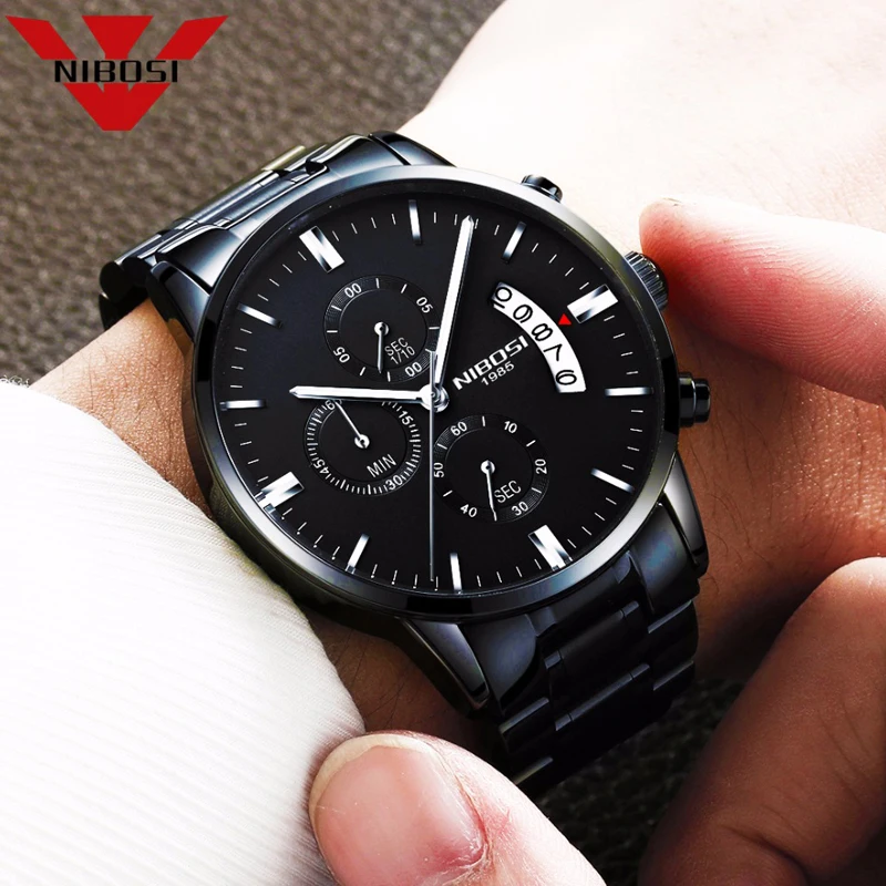 NIBOSI Casual Watch Men Luxury Brand Quartz Military Waterproof Sport Watch Steel Leather Men's Wri