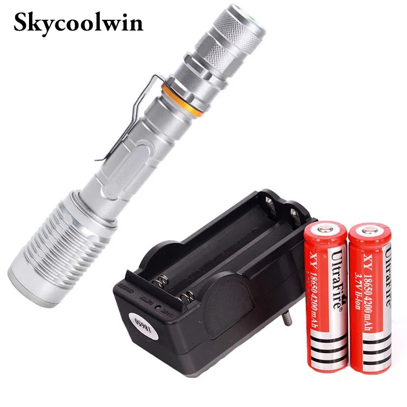 

Super Bright NEW Waterproof 3800 lumen CREE XML T6 LED Flashlight Torch Tactical 5 Mode Zoomable Flashlight Use 2x18650 3 Color