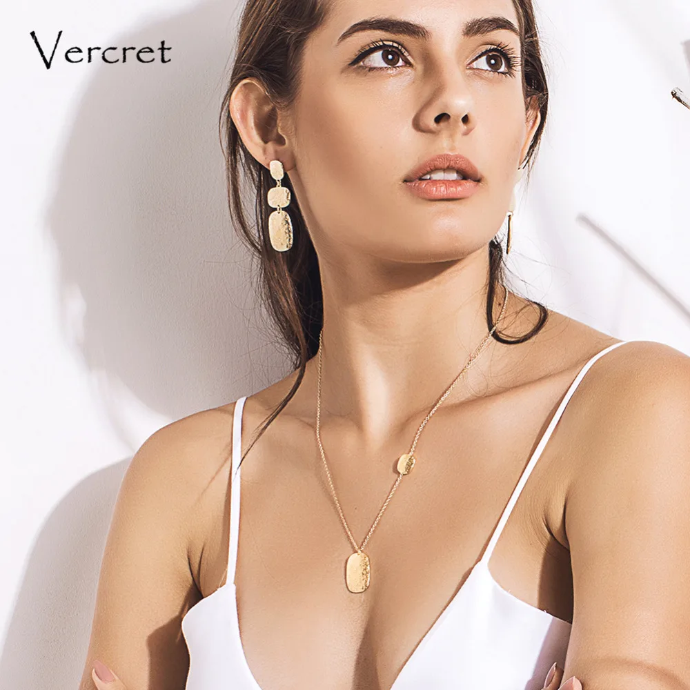 Vercret simple 925 sterling silver hammered necklace 18k gold chain necklace handmade women's jewelry gift Fine Jewelry