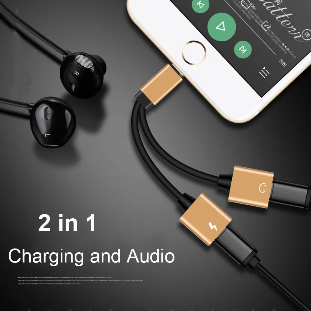 Зарядка и аудио переходник разветвитель 2 в 1 адаптер для iPhone 7 8 Plus X XR XS MAX