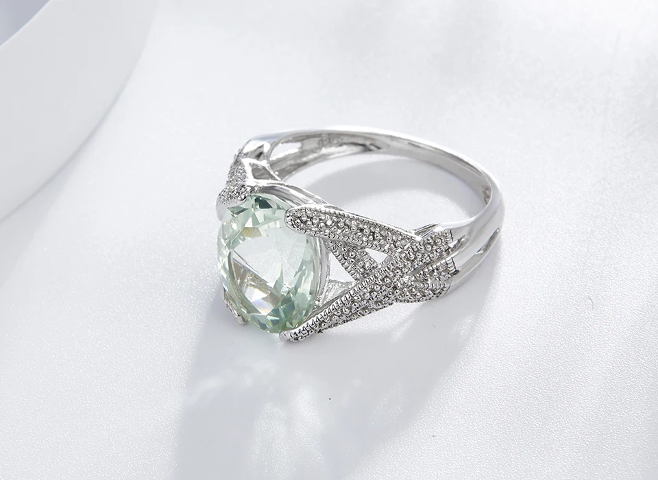 Hutang 4.5ct Зеленый Аметист обручальное кольцо 925 пробы Серебряное кольцо натуральный драгоценный камень изящное элегантное ювелирное изделие для женщин лучший подарок новинка