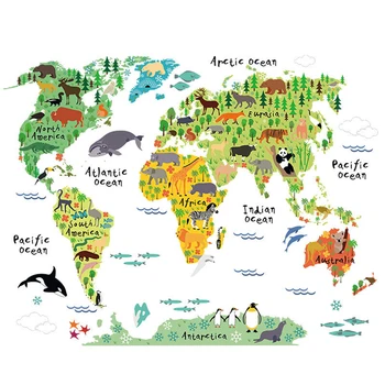 Colorful Animal World Map Vinyl Wall Sticker For Kids Room Home Decor 3D Decals creative Pegatinas De Pared Living Room Stickers 1