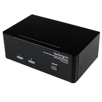 

StarTech.com 2 Port DVI VGA Dual Monitor KVM Switch USB with Audio & USB 2.0 Hub, 1920 x 1200 pixels, WUXGA, 18 W, Black