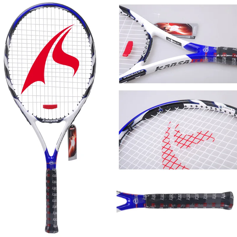 Free shipping 1 piece full 100 carbon titanium graphite tennis racket blue color tennis racquet