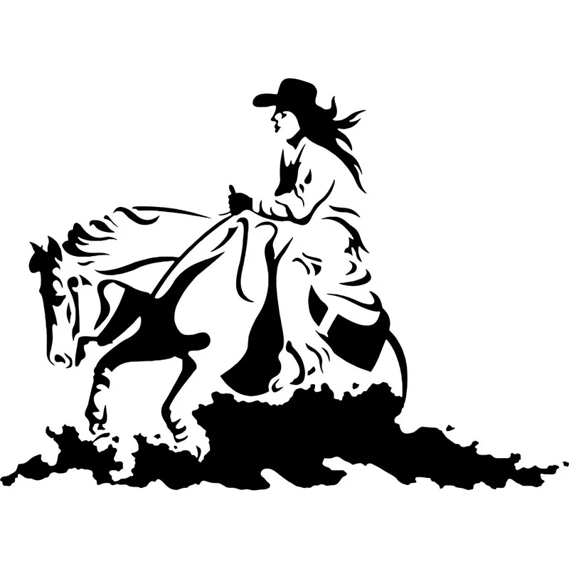 

15.3cm*11cm Cowgirl Horse Rodeo Western Cowboy Fashion Vinyl Car-Styling Stickers Decals Black/Silver S6-2808