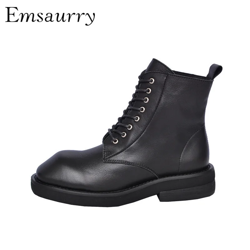 

Cross-tied Ankle Boots Women New Autumn Winter Square Heel Unique Round Toe Short Booties For Women