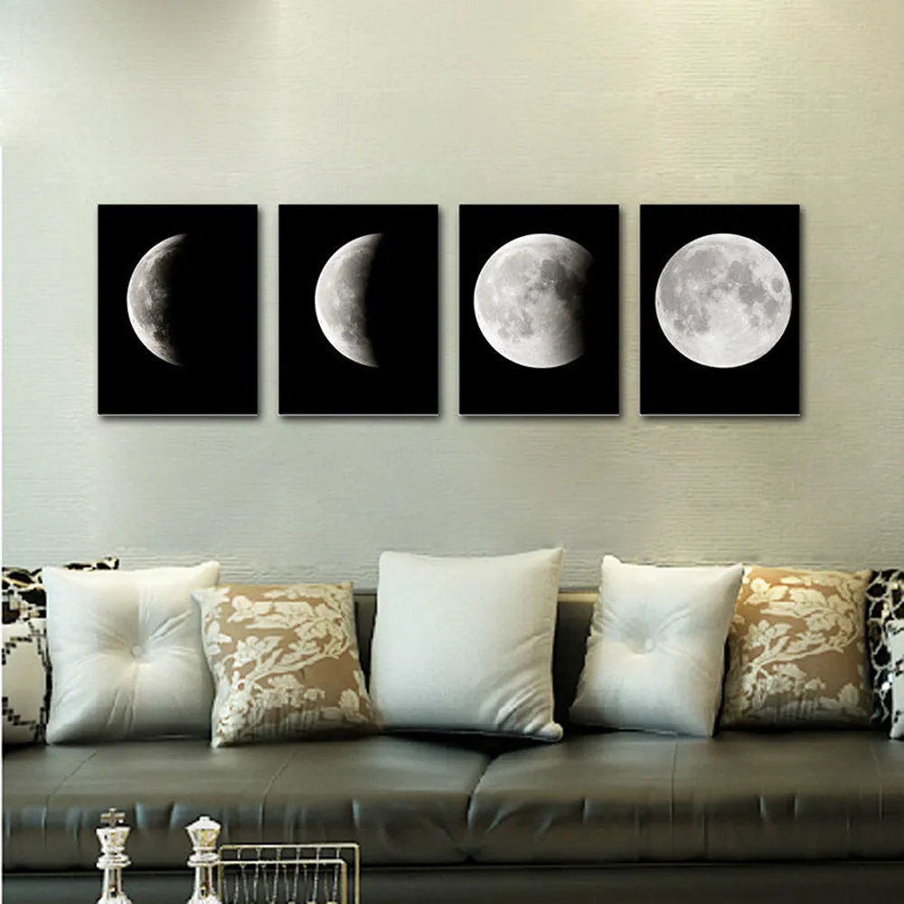 

KAKUDER Modern Art Print on Canvas Home Wall Decor Poster Abstract The Moon 4PCS Framed Moon mural high quality hot sale Jan18