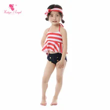 Kaiya Angel/Новинка; купальный костюм для маленьких девочек; летний детский купальник; пляжные шорты в полоску; простой стиль; пояс; 5 шт/лот; все размеры; с фабрики